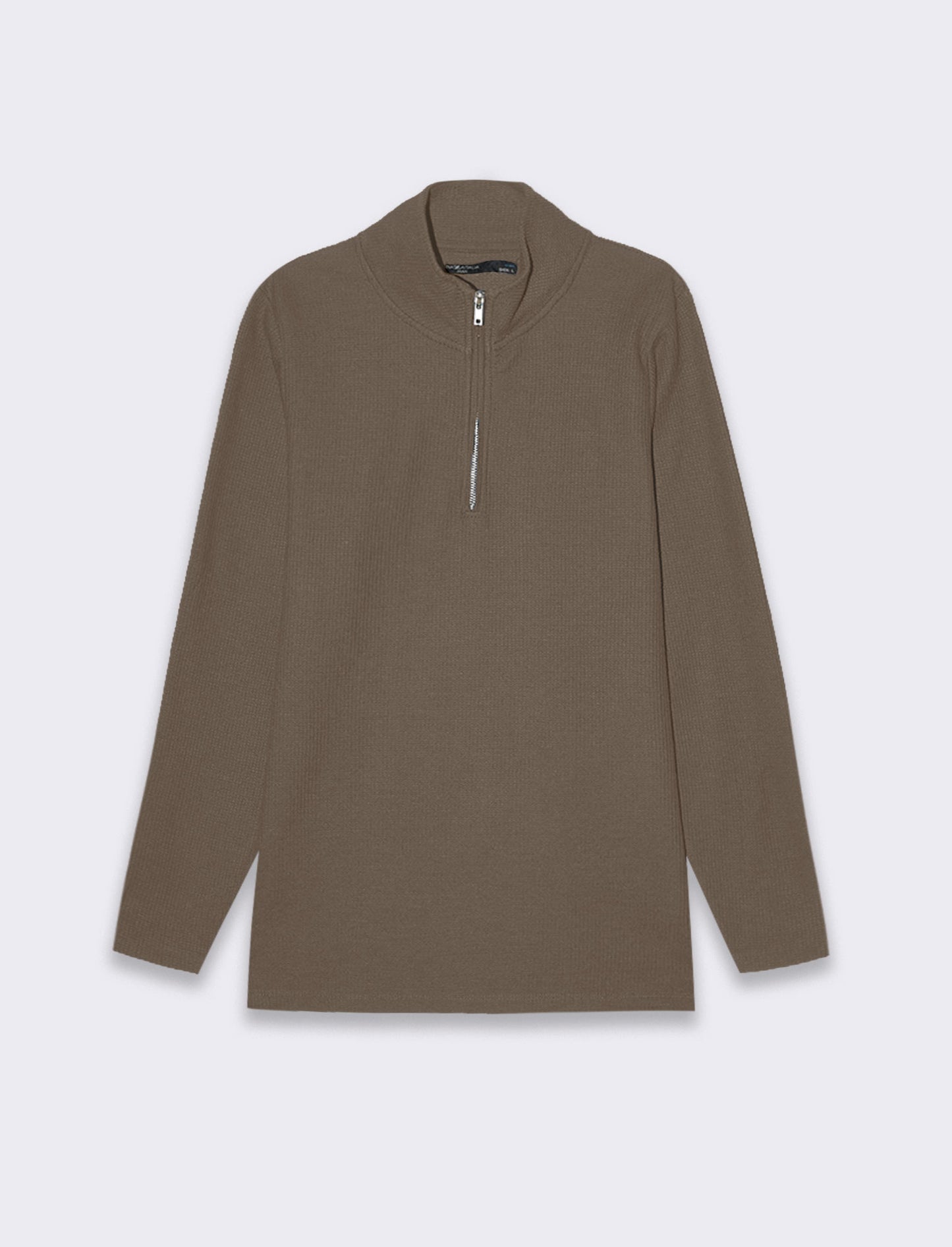 Maglia mezzo collo zip struttura waffel da uomo - Grigio fango