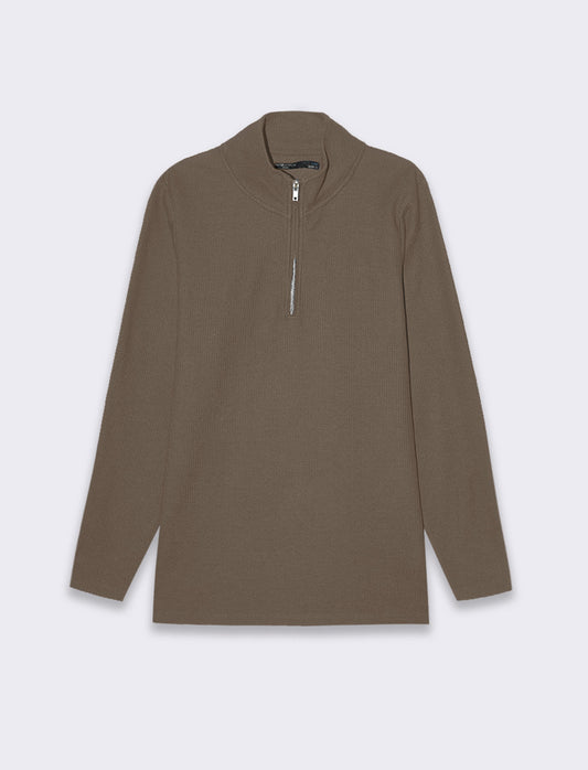 Maglia mezzo collo zip struttura waffel da uomo - Grigio fango