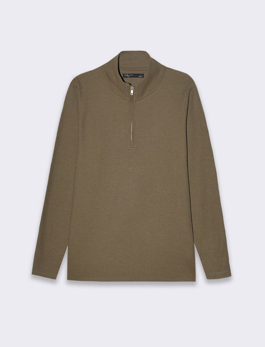 Maglia mezzo collo zip struttura waffel da uomo - Grigio ghiaccio
