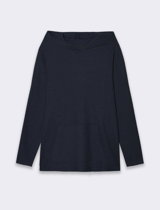 Maglia con cappuccio e marsupio struttura waffel da uomo - Blu