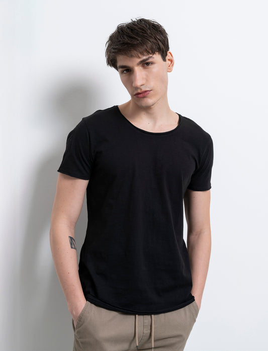 Man's slub cotton regular fit t-shirt - Black