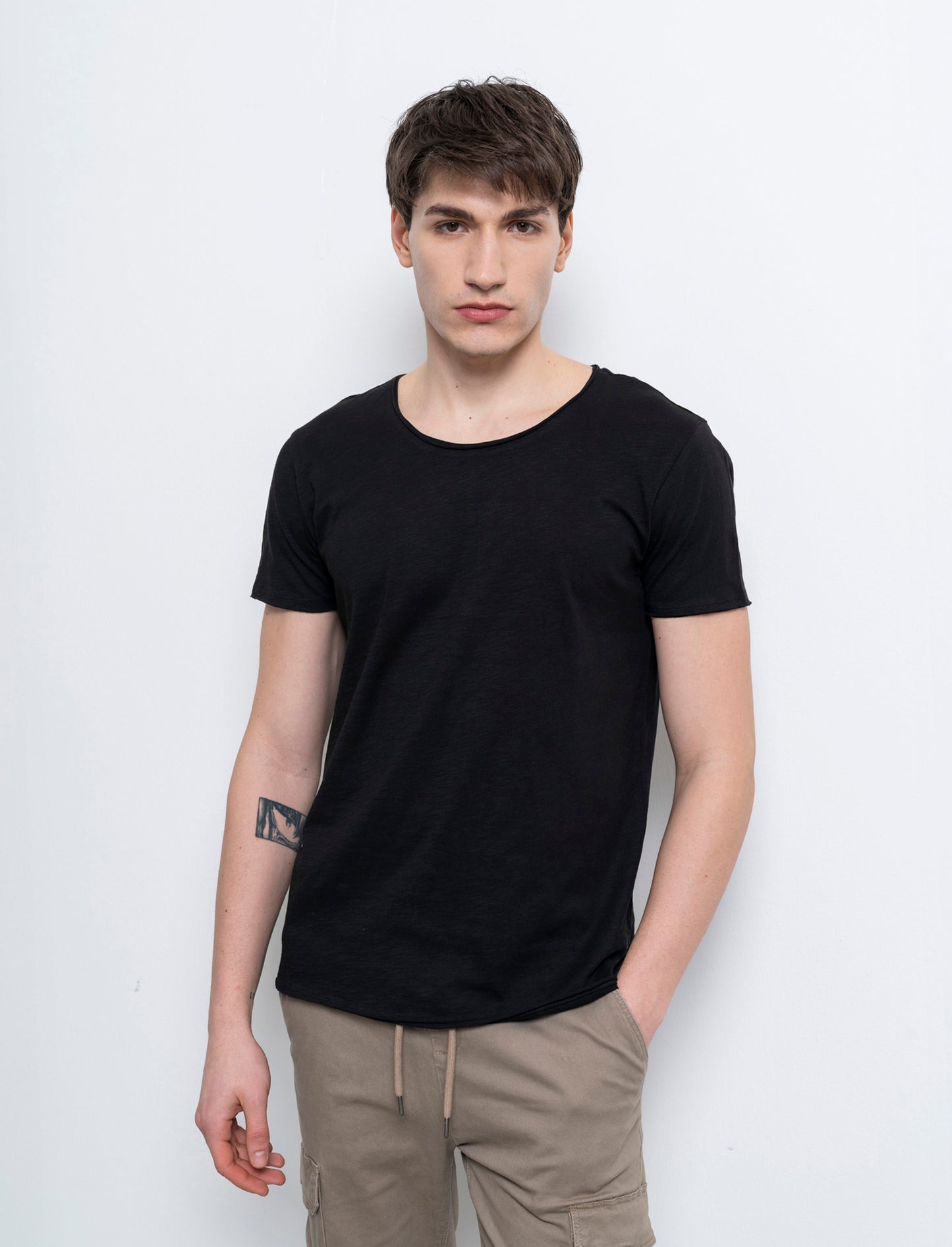 T-shirt cotone slub regular fit da uomo - Nero