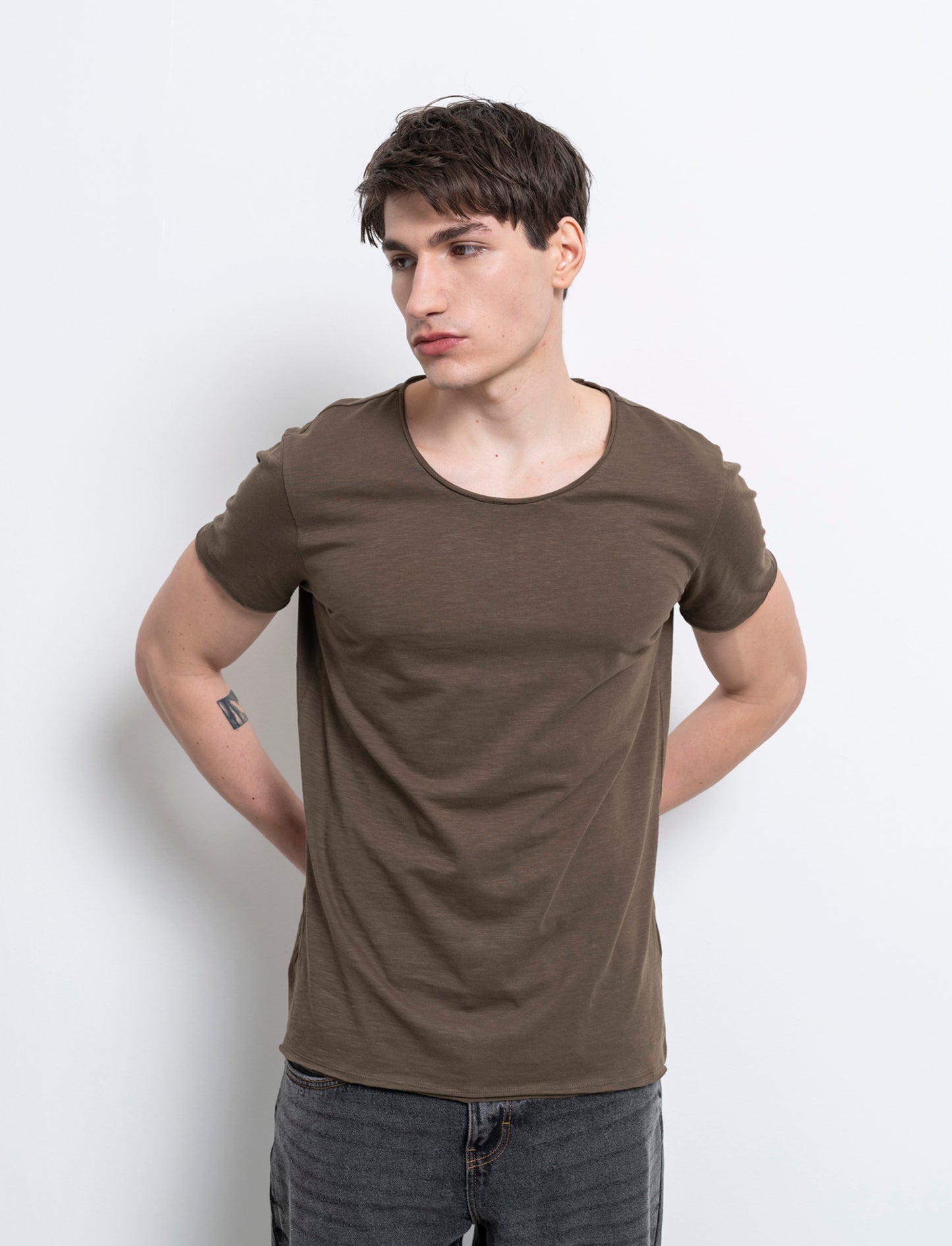 T-shirt cotone slub regular fit da uomo - Verde kaki