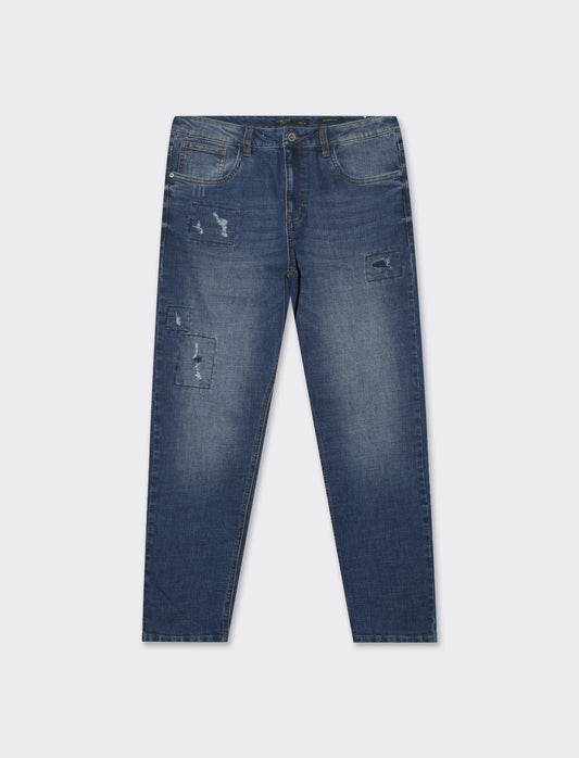 Jeans new carrot fit con abrasioni da uomo - DENIM SCURO