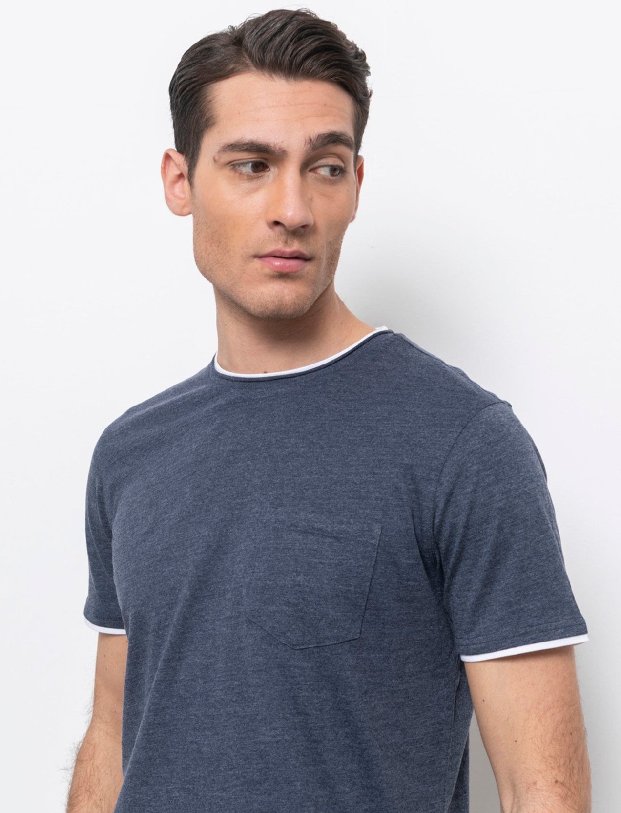 T-shirt effetto melange con tasca da uomo - Blu