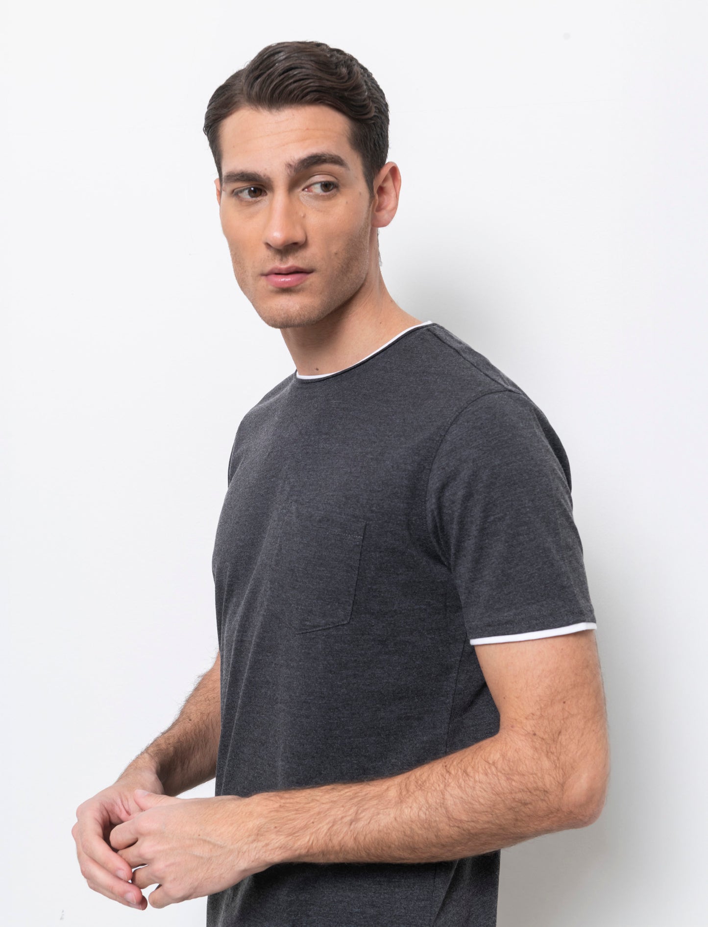 T-shirt effetto melange con tasca da uomo - Nero