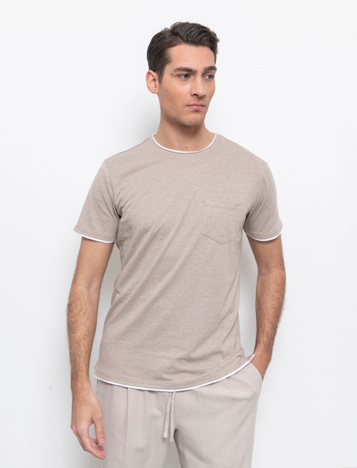 T-shirt effetto melange con tasca da uomo - Beige