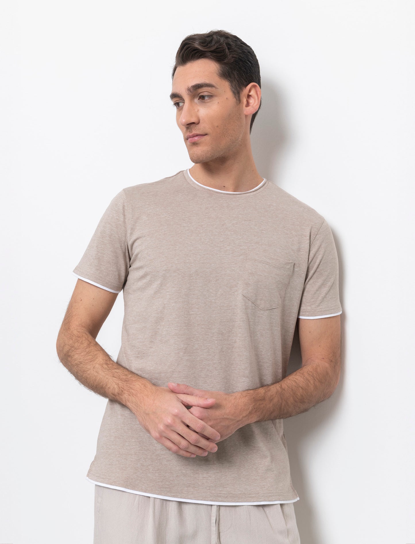 T-shirt effetto melange con tasca da uomo - Beige