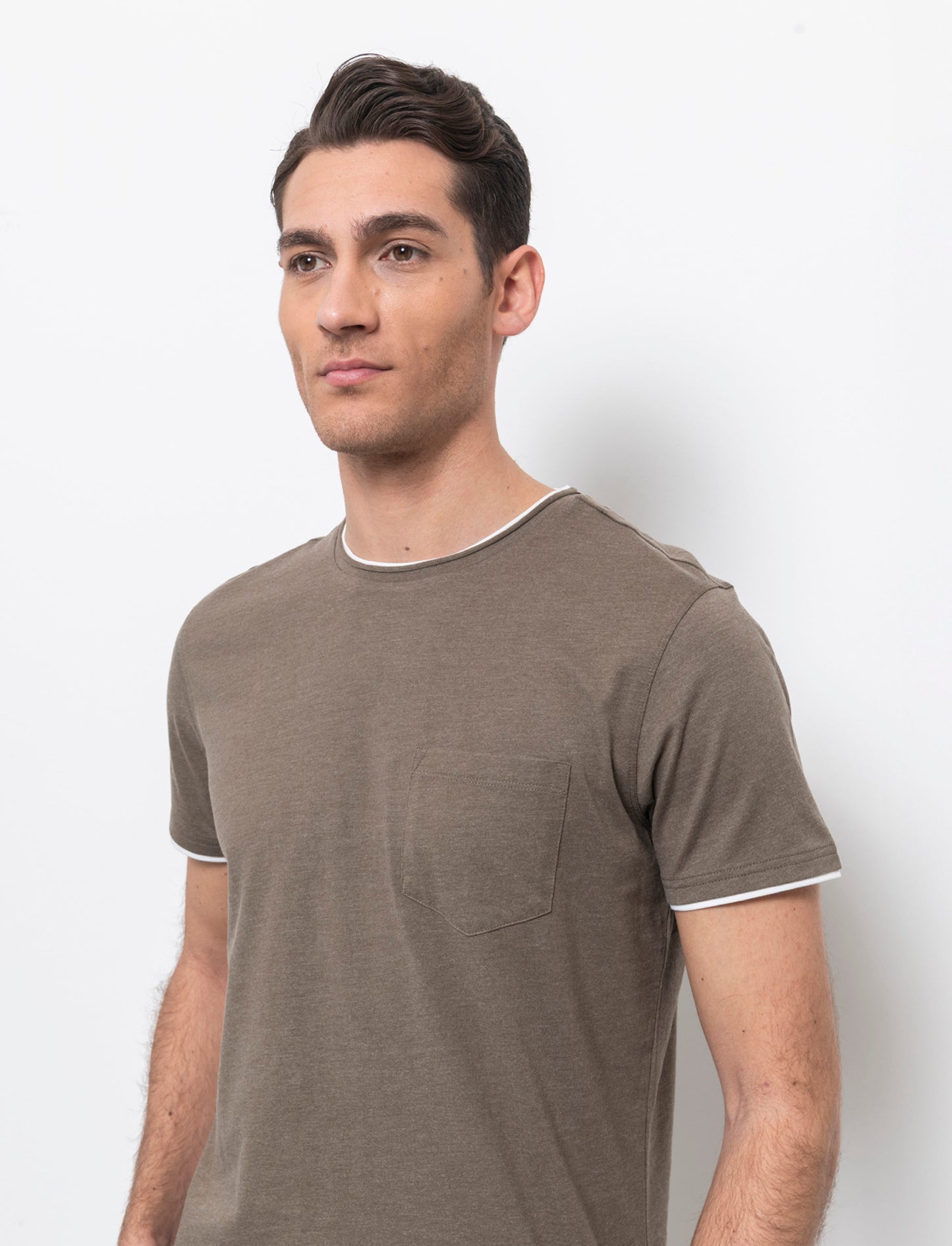 T-shirt effetto melange con tasca da uomo - Verde kaki