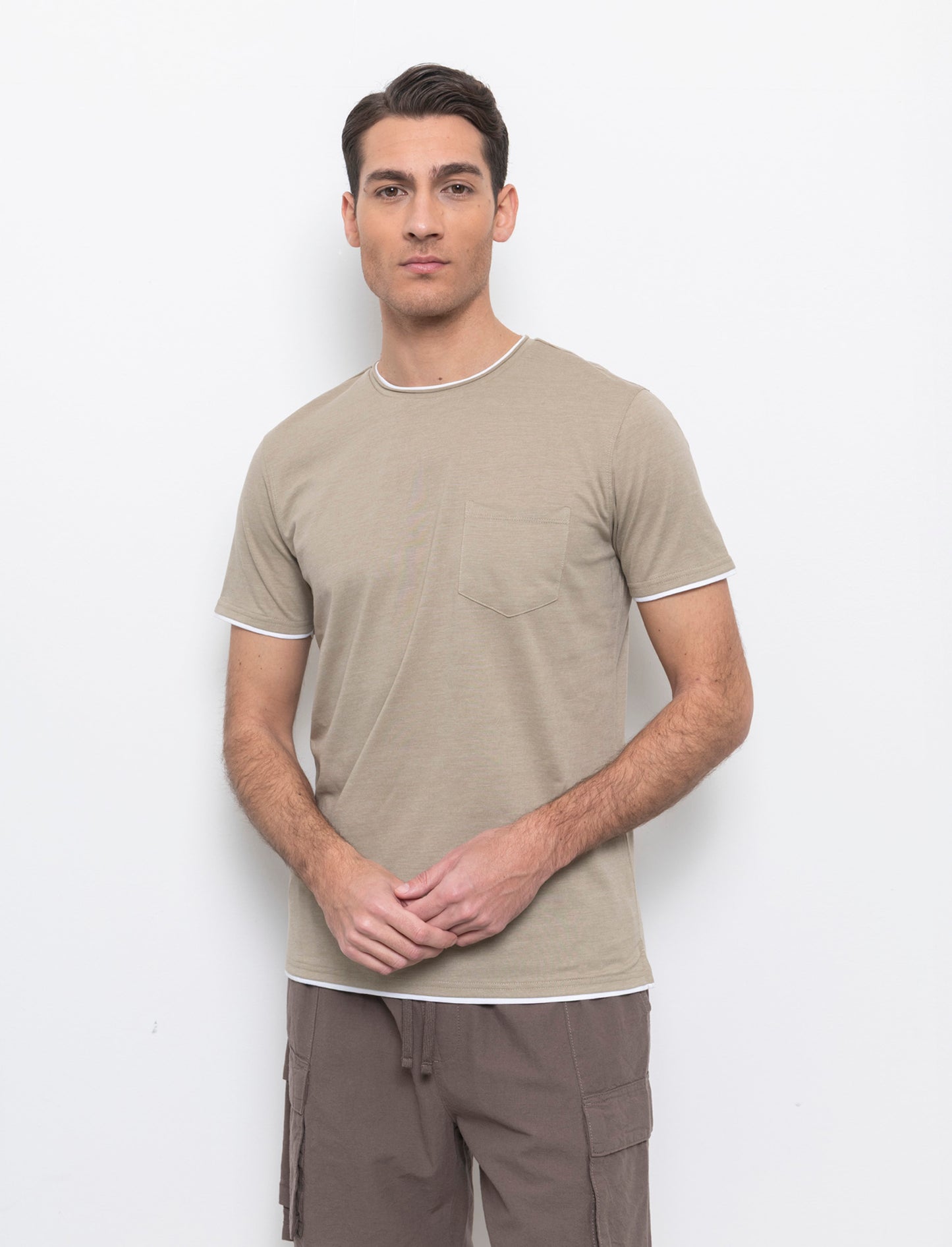 T-shirt effetto melange con tasca da uomo - Verde salvia