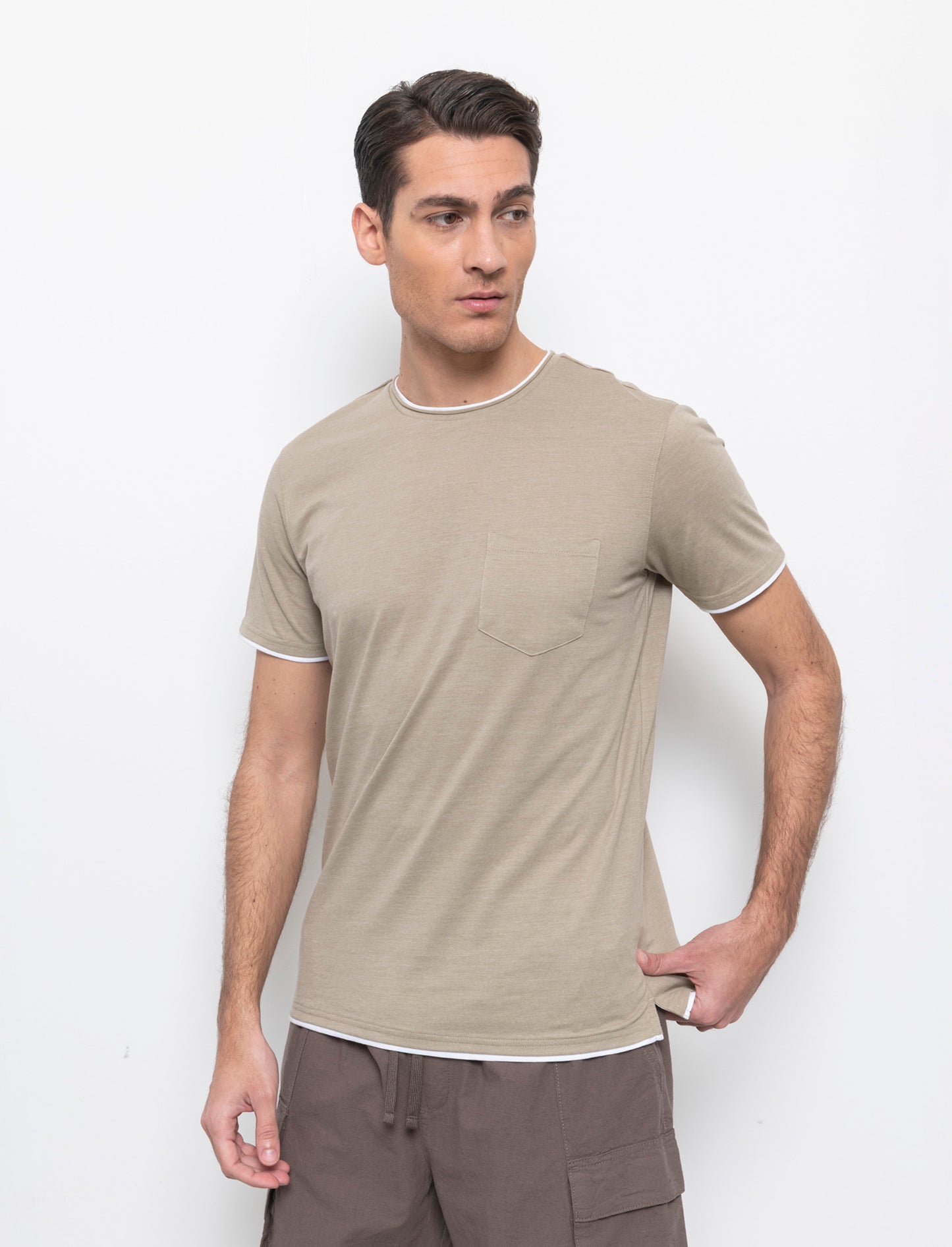 T-shirt effetto melange con tasca da uomo - Verde salvia