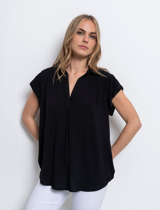 Casacca mezzamanica con scollo a V da donna - Nero