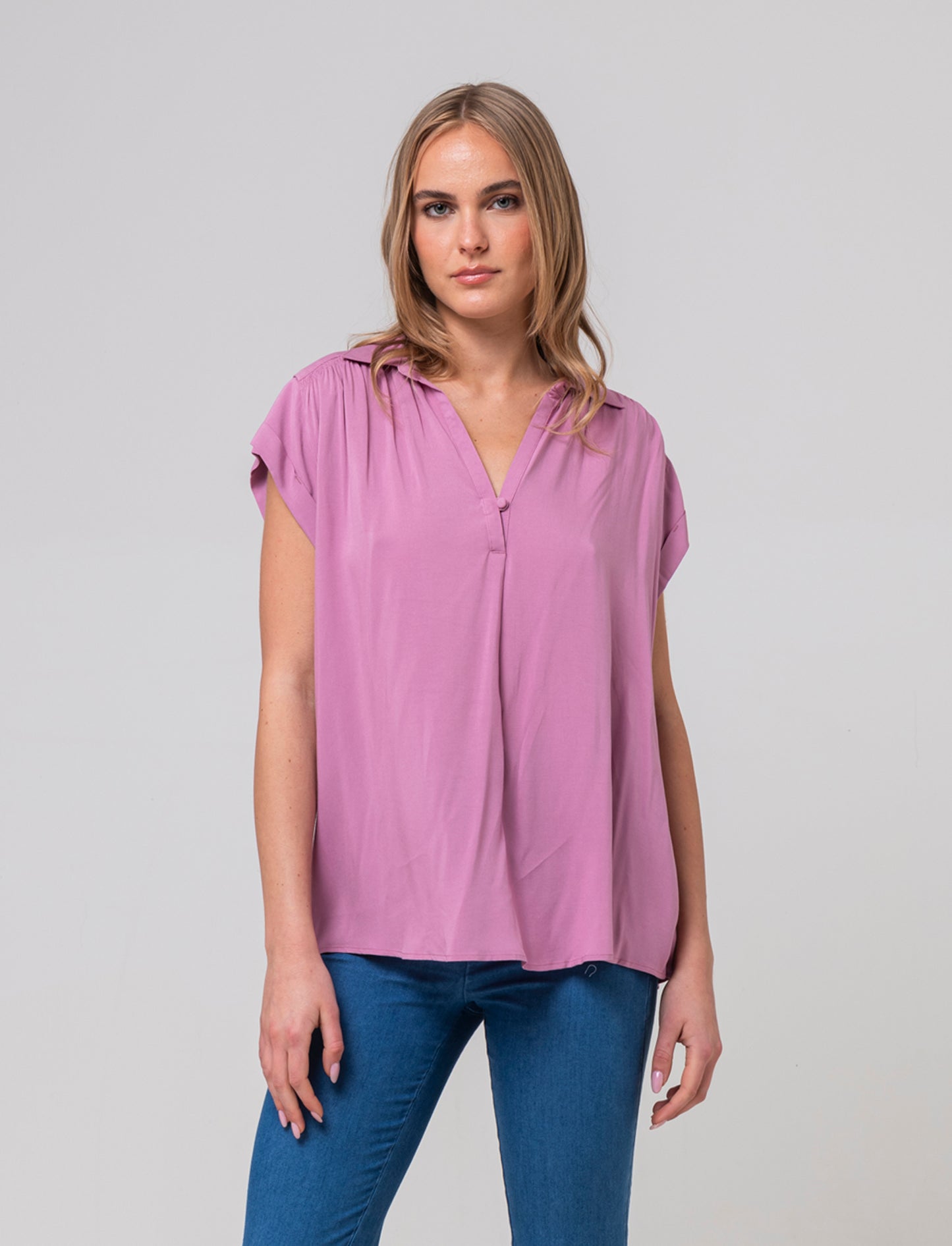 Casacca mezzamanica con scollo a V da donna - Rosa polvere