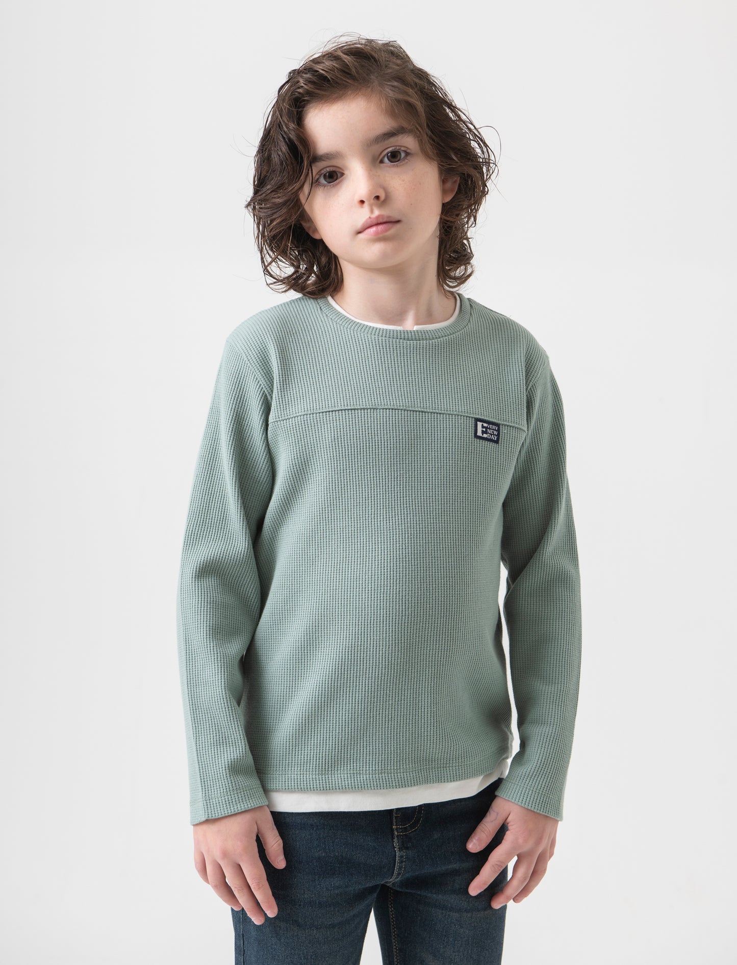 Maglia girocollo da bambino - Verde salvia