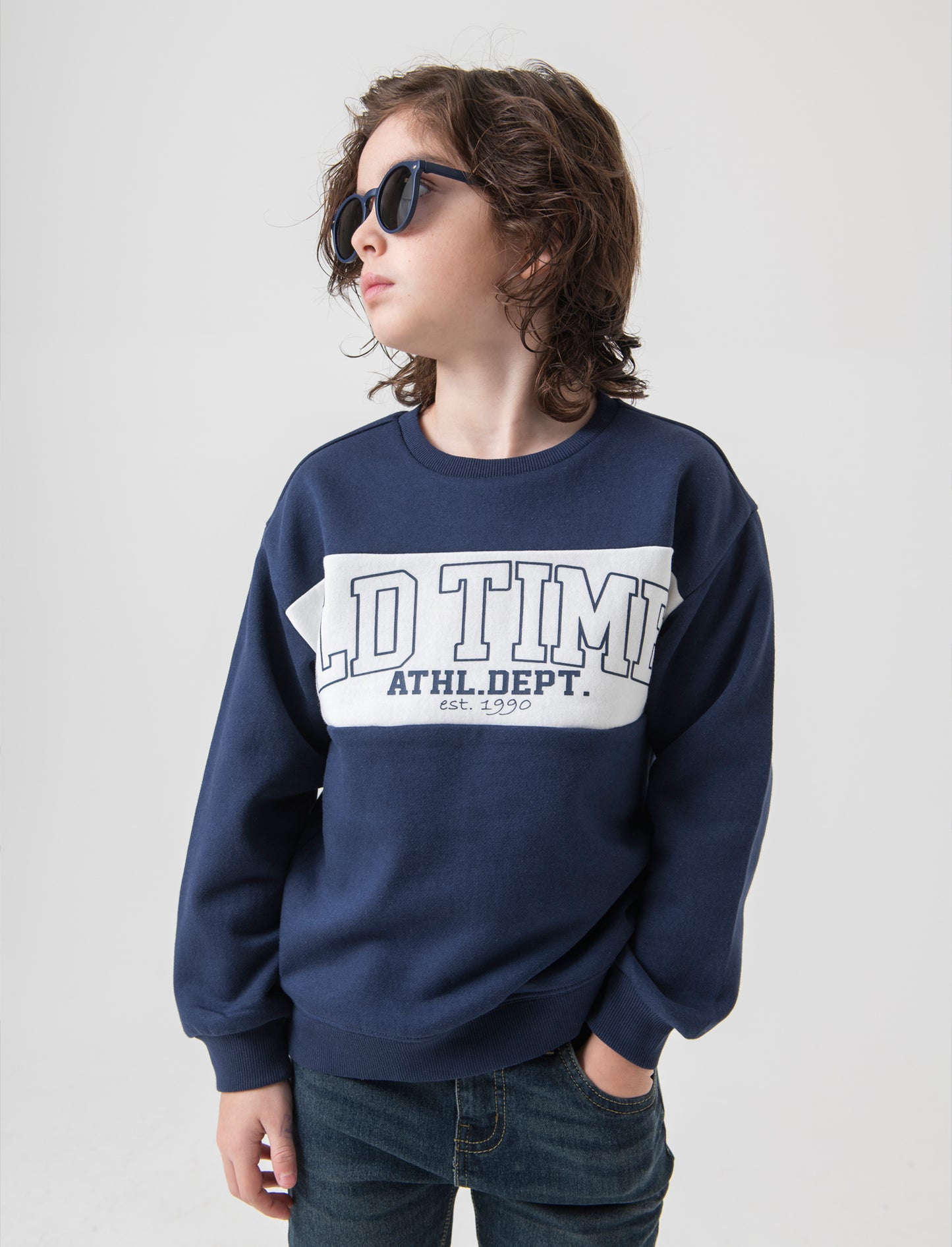 Felpa girocolo in cotone da bambino - Blu