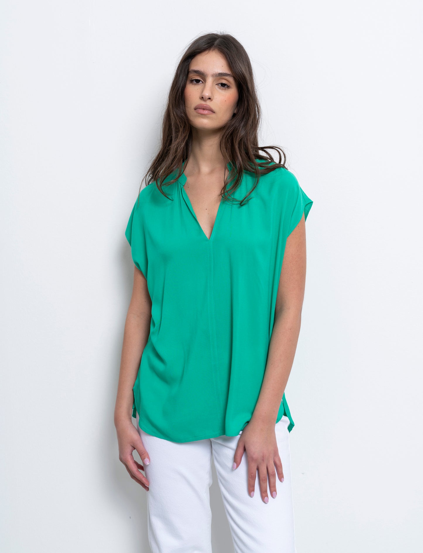 Casacca con scollo a v da donna - Verde smeraldo