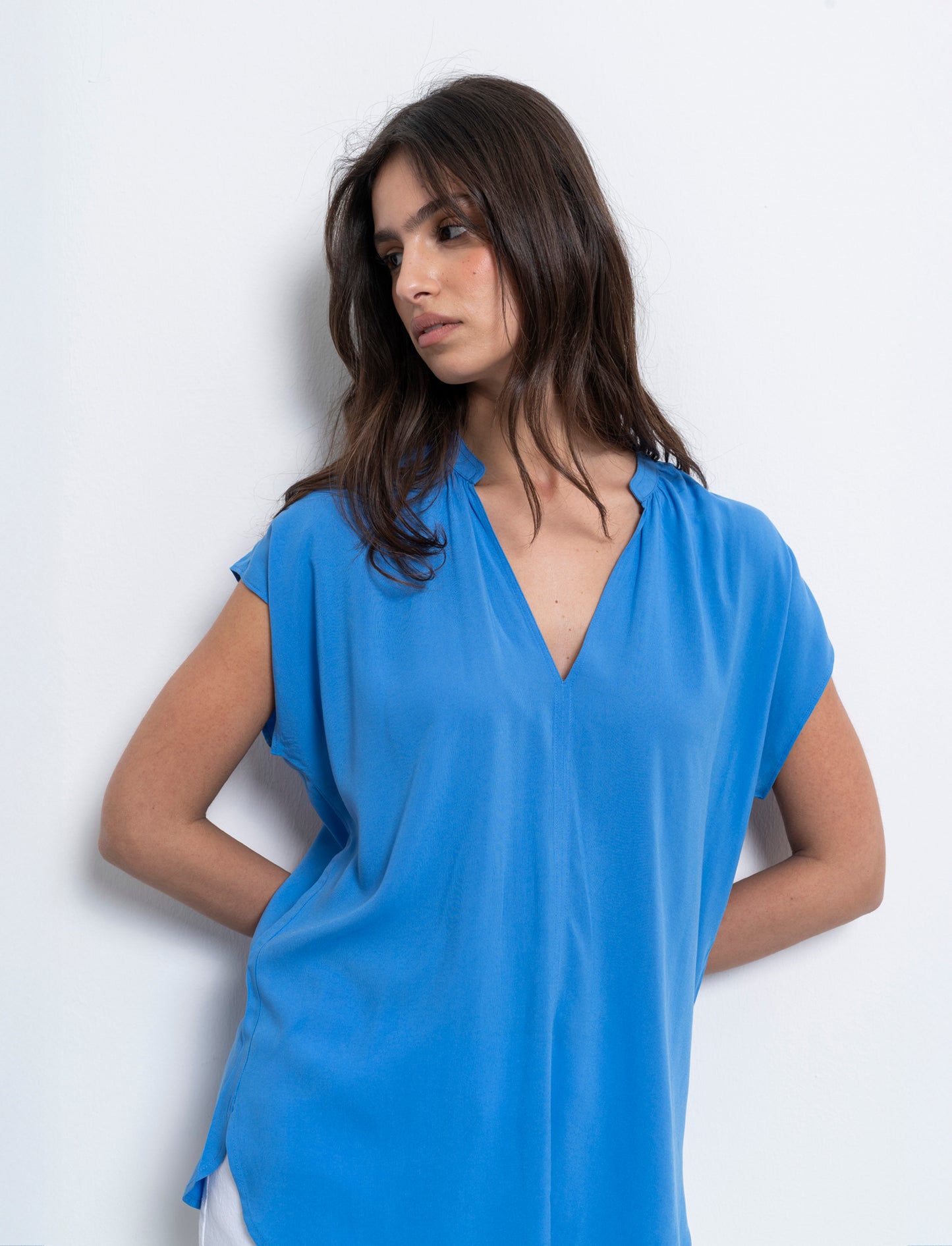 Casacca con scollo a v da donna - Bluette