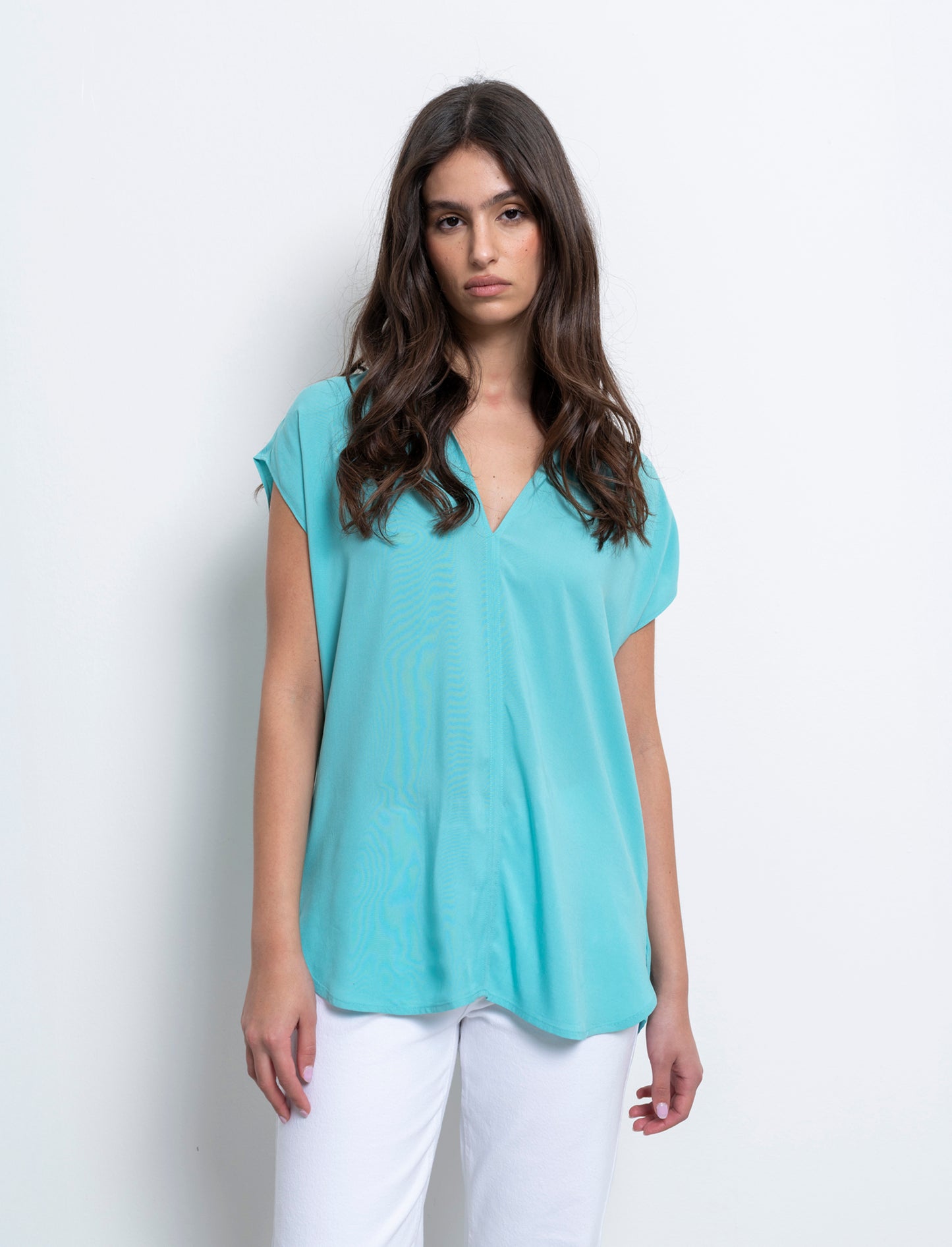 Casacca con scollo a v da donna - Turchese