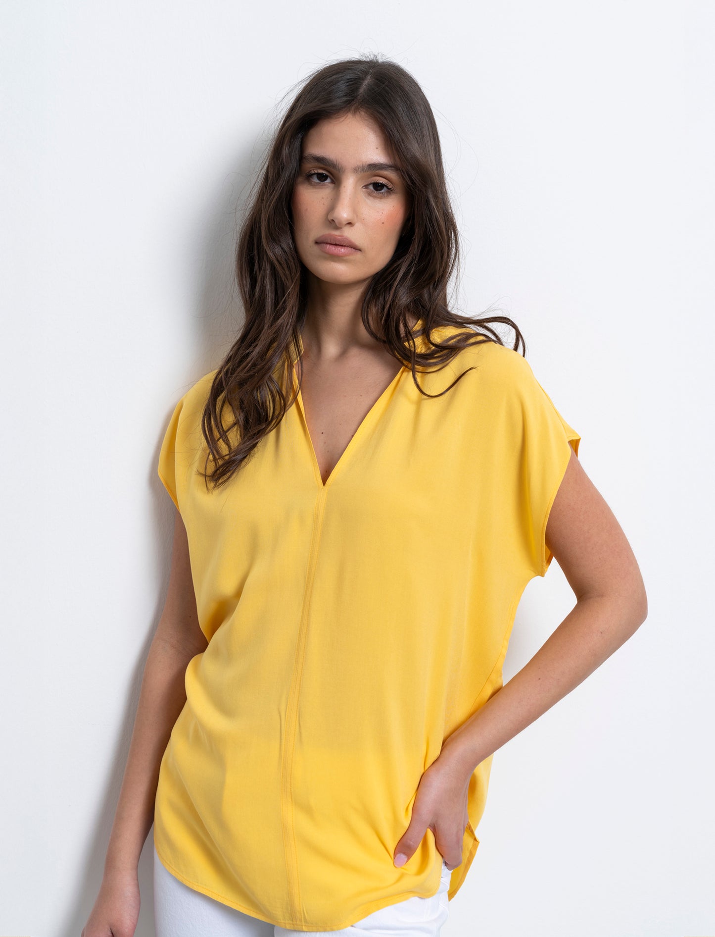 Casacca con scollo a v da donna - Giallo
