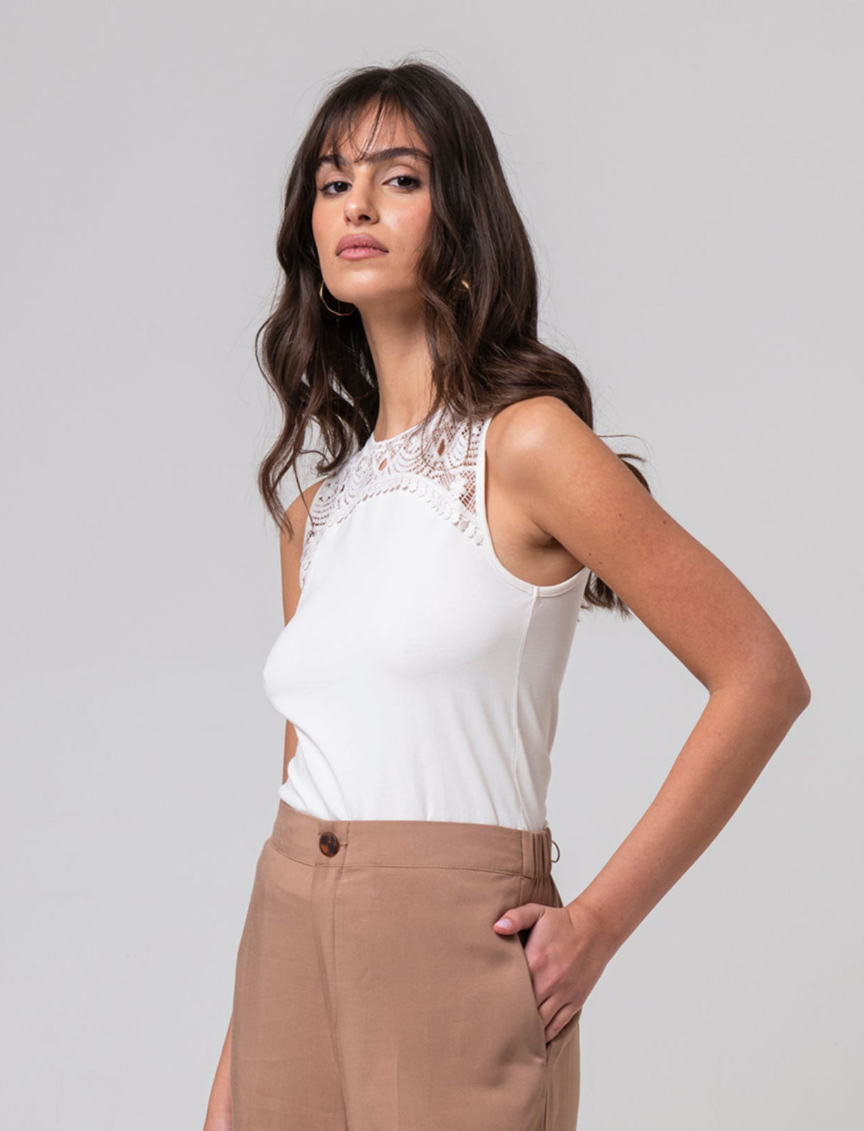 Top con pizzo da donna - Avorio