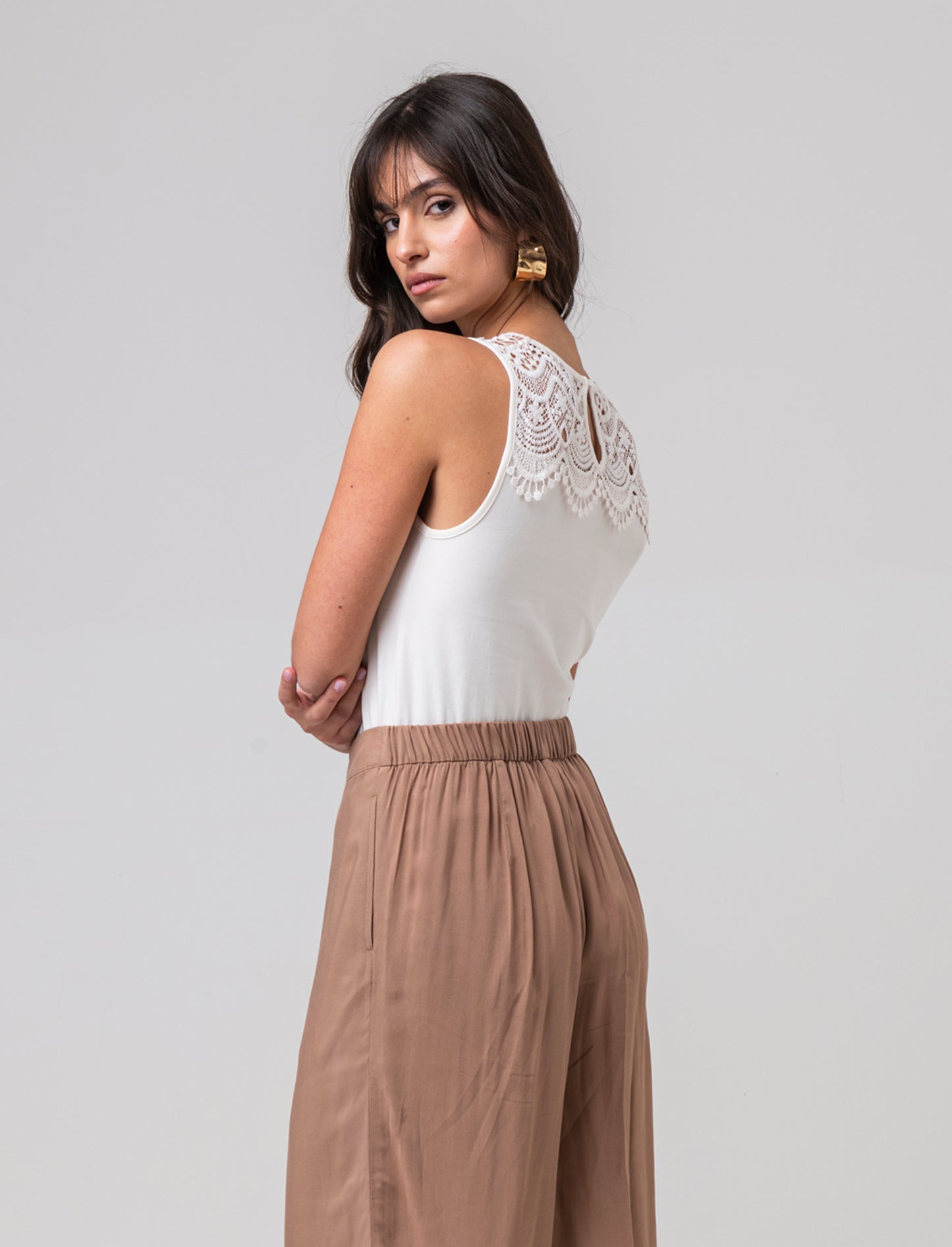 Top con pizzo da donna - Avorio