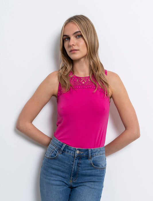 Top con pizzo da donna - Fuxia