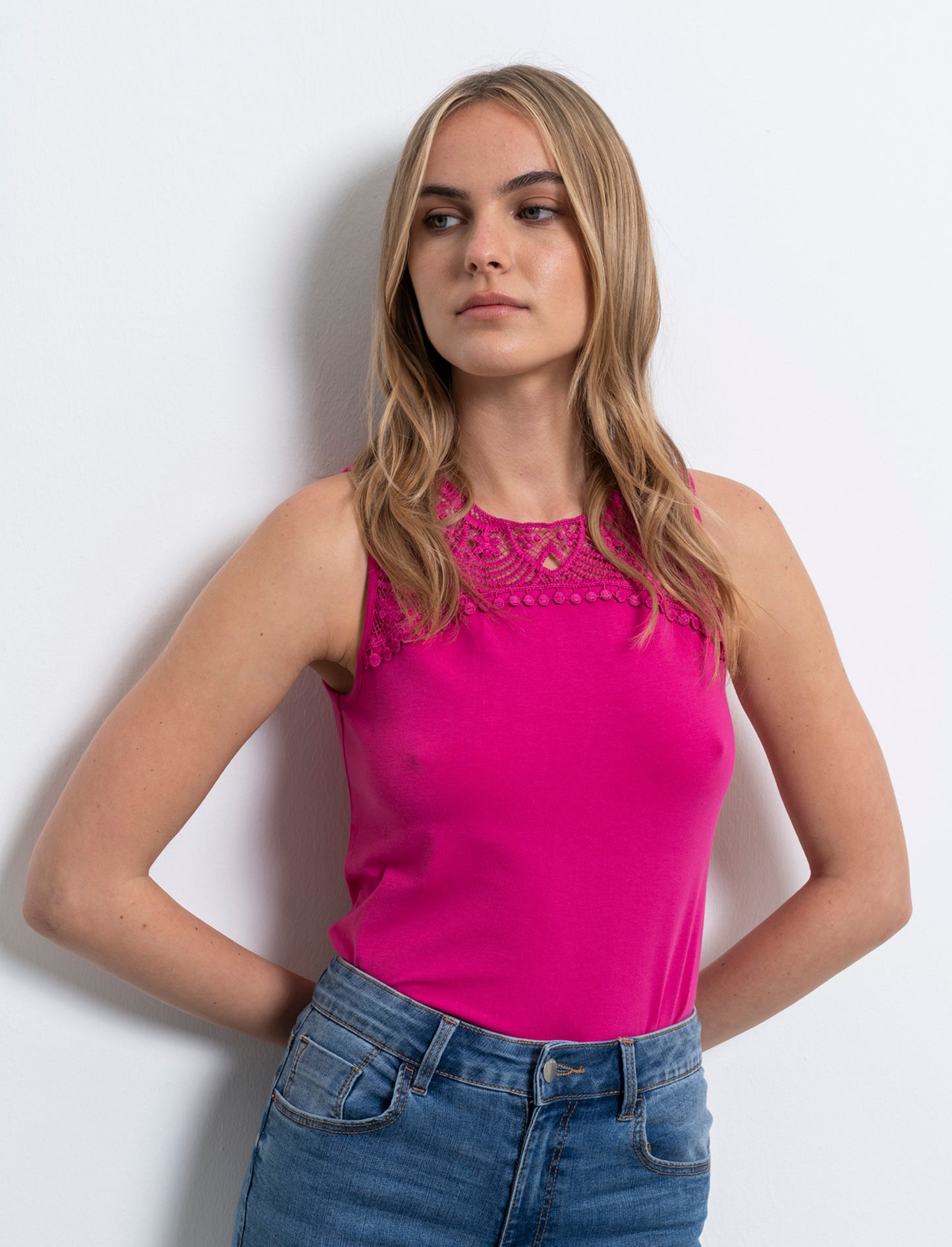 Top con pizzo da donna - Fuxia
