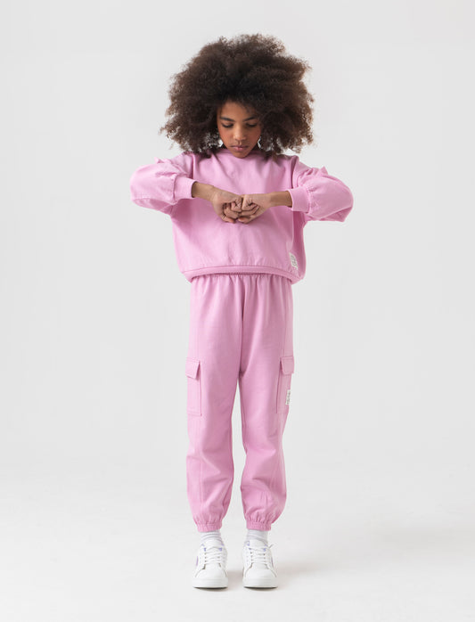 Jogger con tasconi in french terry da bambina - Rosa
