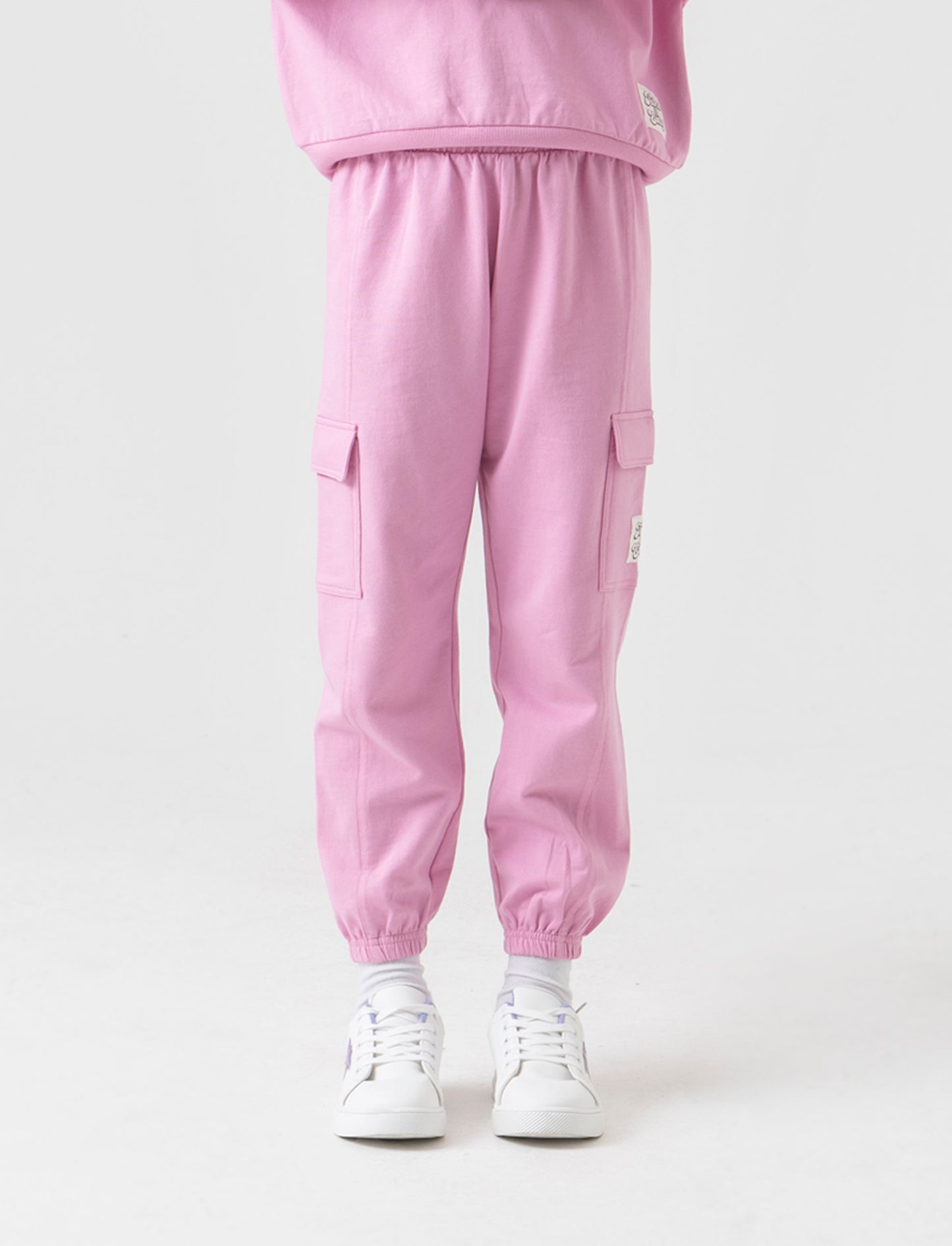 Jogger con tasconi in french terry da bambina - Rosa