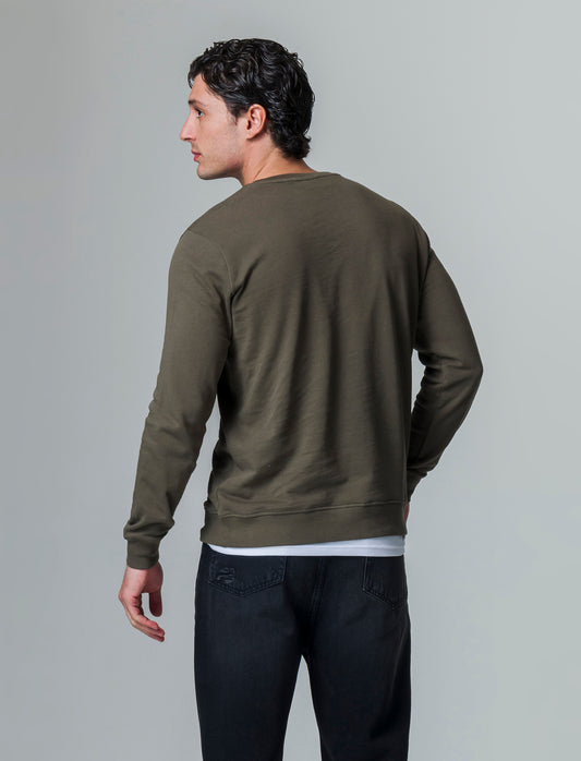 Felpa basic girocollo in cotone da uomo - Verde kaki