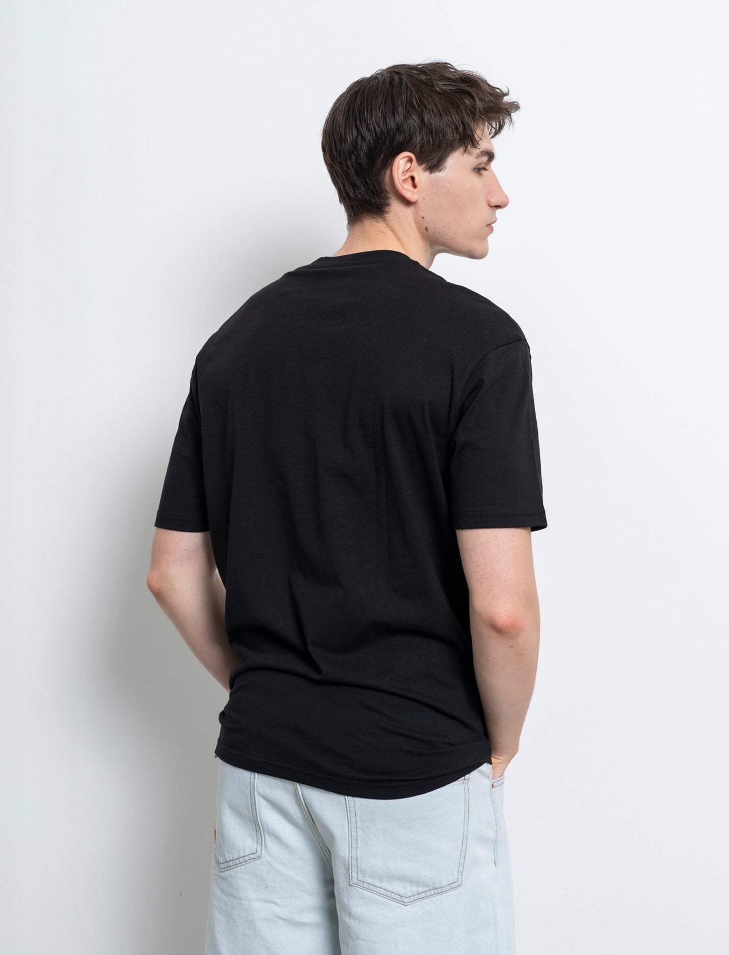 T-shirt basic in cotone boxy fit da uomo - Nero