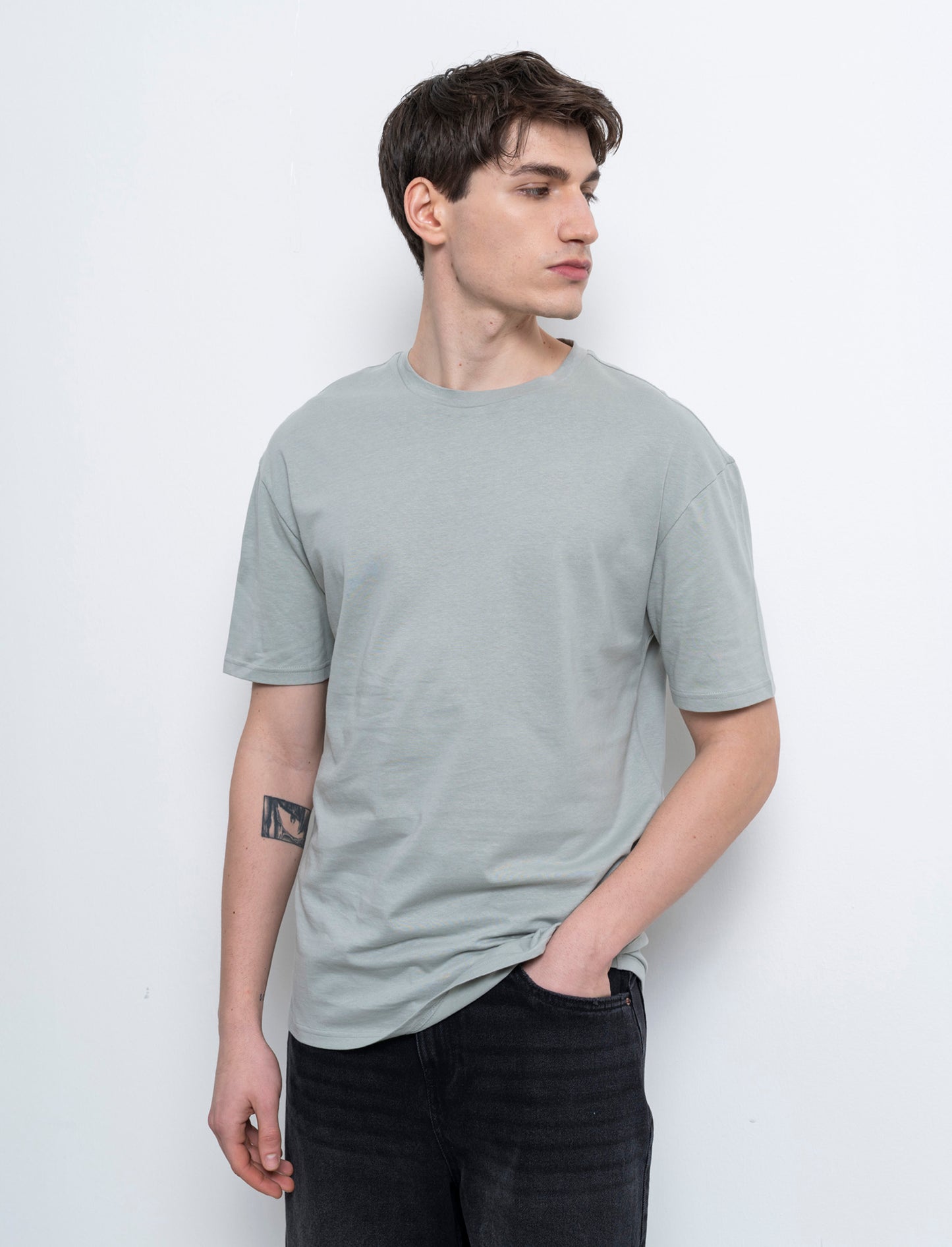 T-shirt basic in cotone boxy fit da uomo - Verde