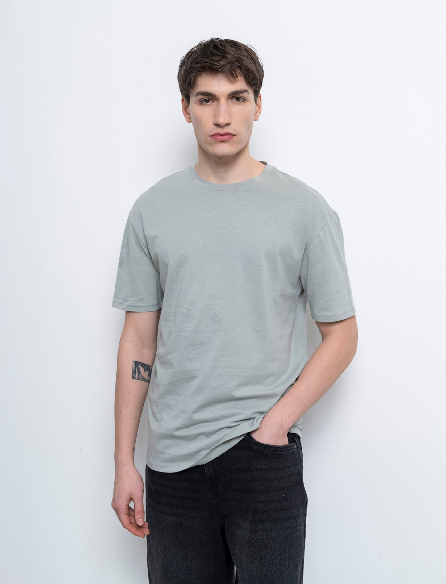 T-shirt basic in cotone boxy fit da uomo - Verde
