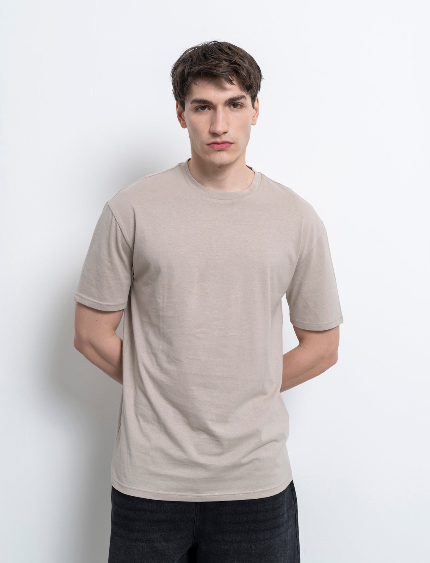 T-shirt basic in cotone boxy fit da uomo - Beige