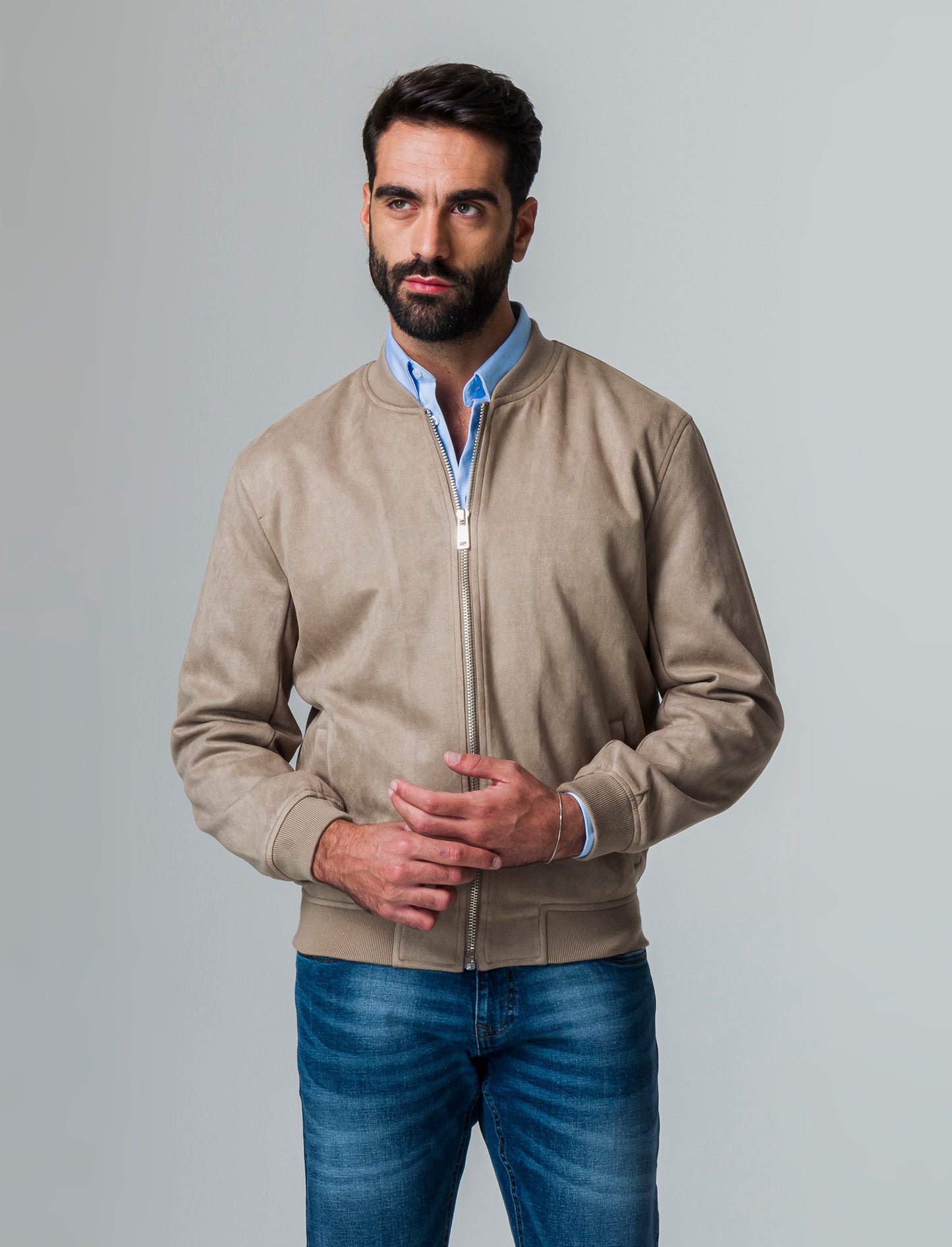 Man's suede effect bomber jacket - Beige