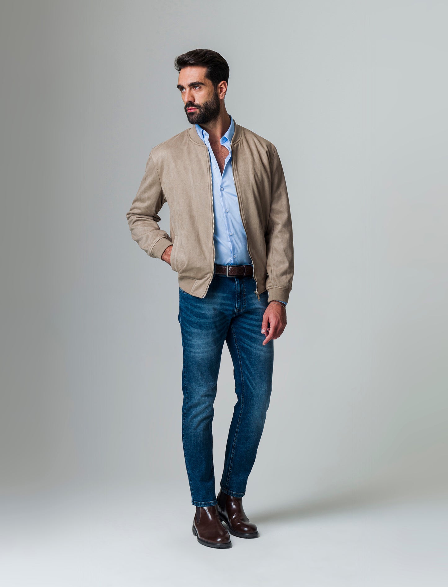 Man's suede effect bomber jacket - Beige