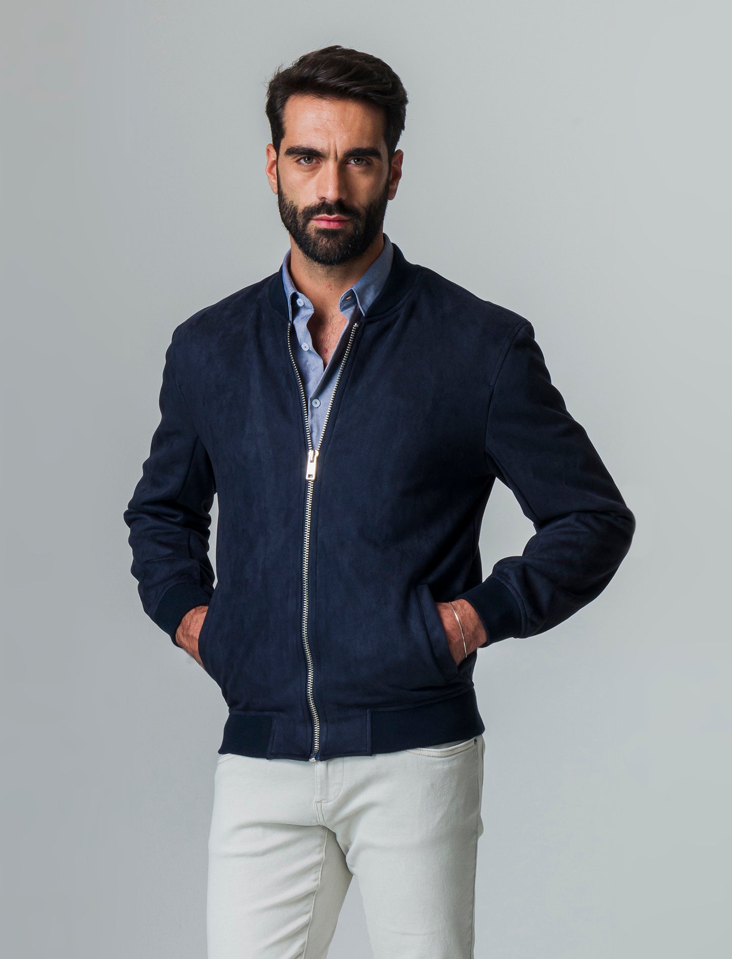 Giubbotto bomber effetto scamosciato da uomo - Blu