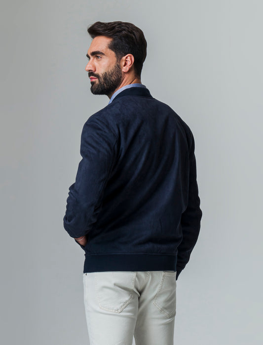 Giubbotto bomber effetto scamosciato da uomo - Blu