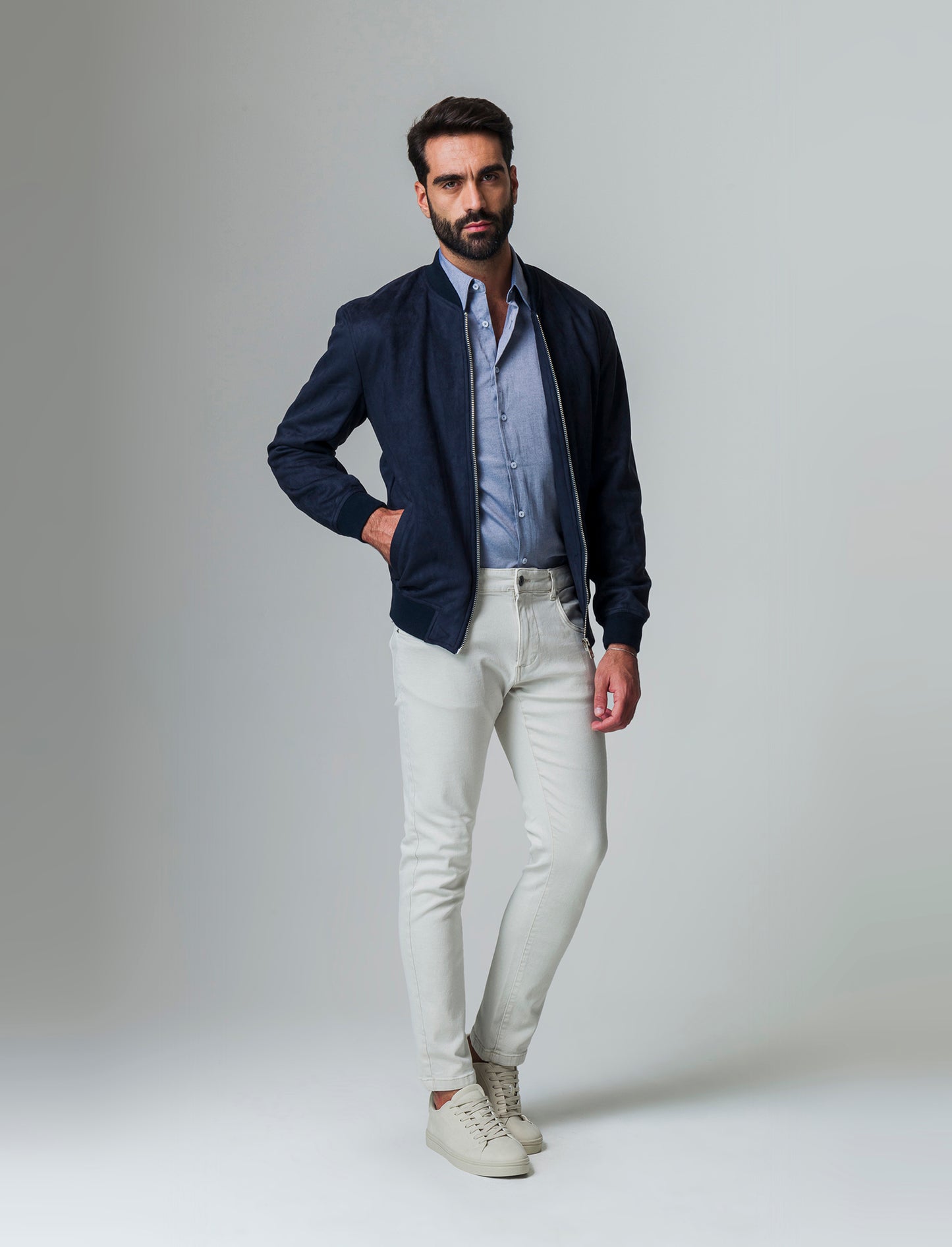 Giubbotto bomber effetto scamosciato da uomo - Blu