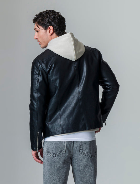 Giubbotto biker effetto pelle da uomo - Nero