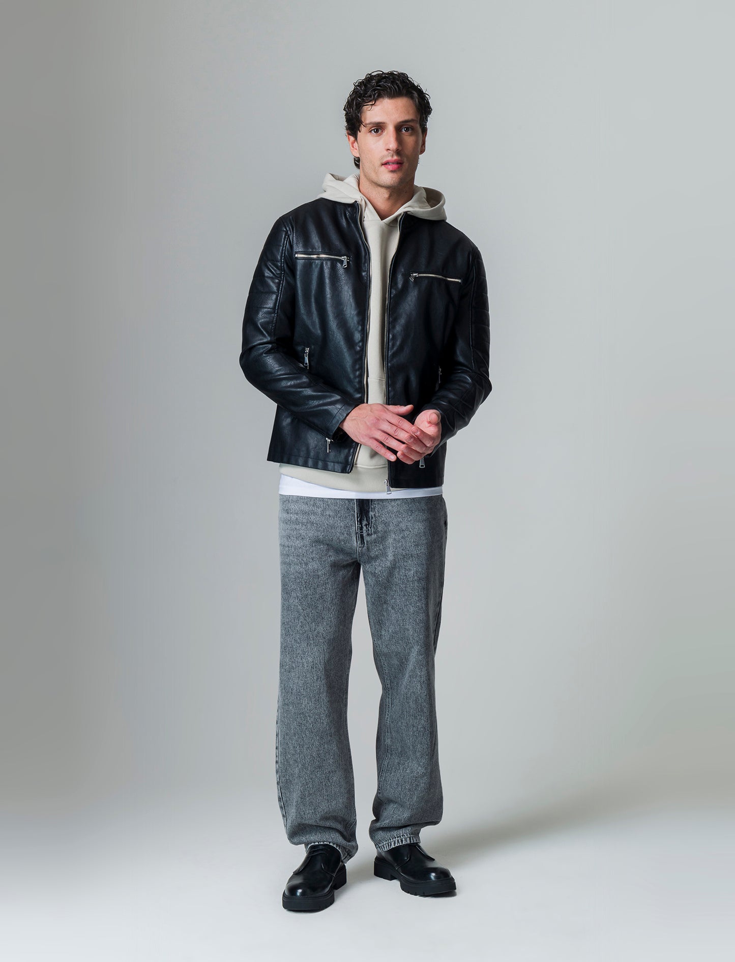 Giubbotto biker effetto pelle da uomo - Nero