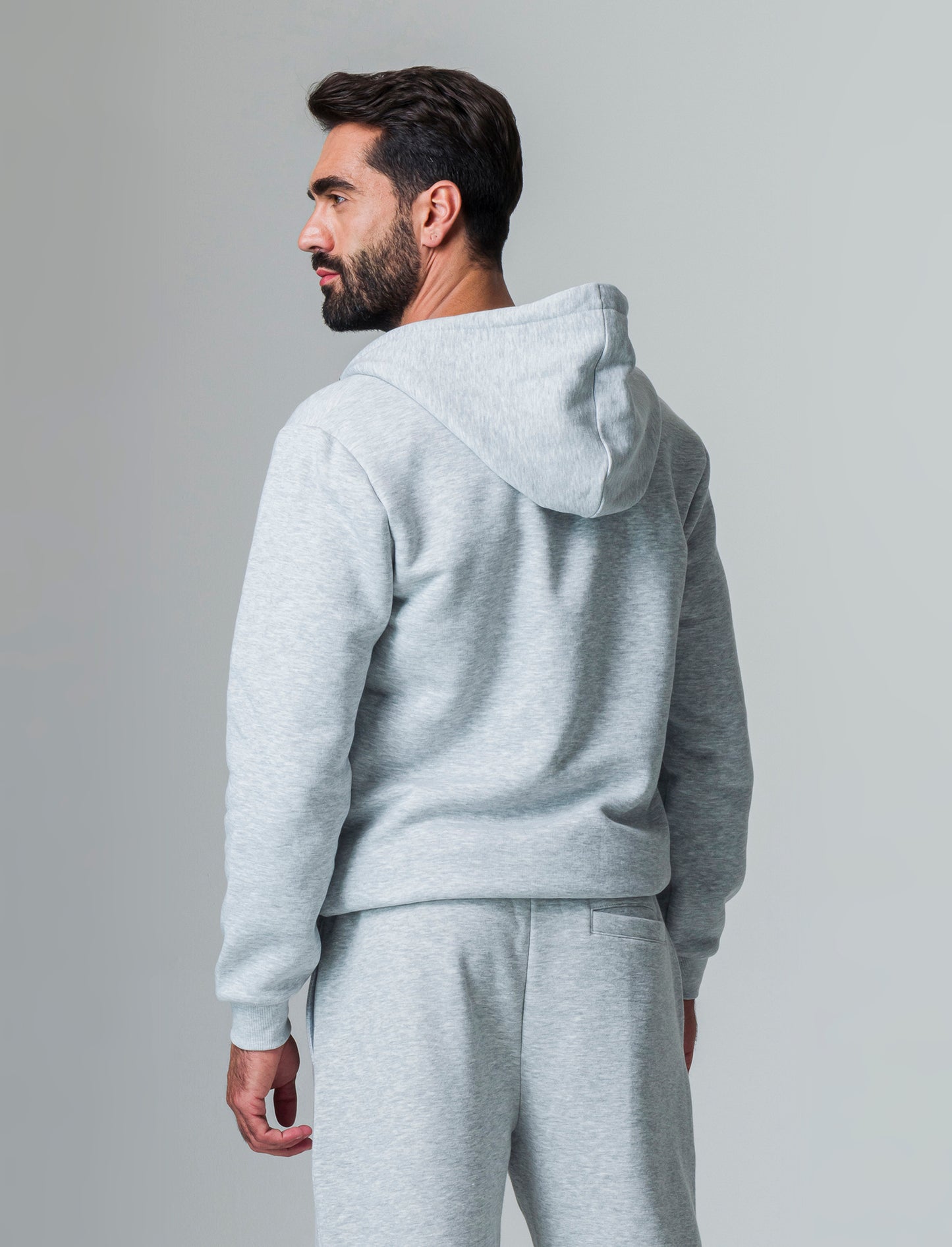 Felpa basic con cappuccio e cerniera da uomo - Grigio mel.