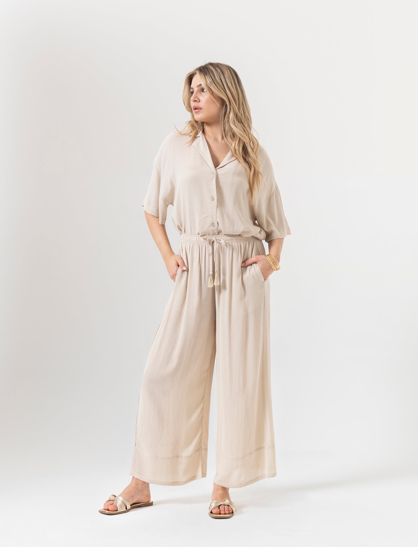 Pantalone coulotte da donna - Beige corda