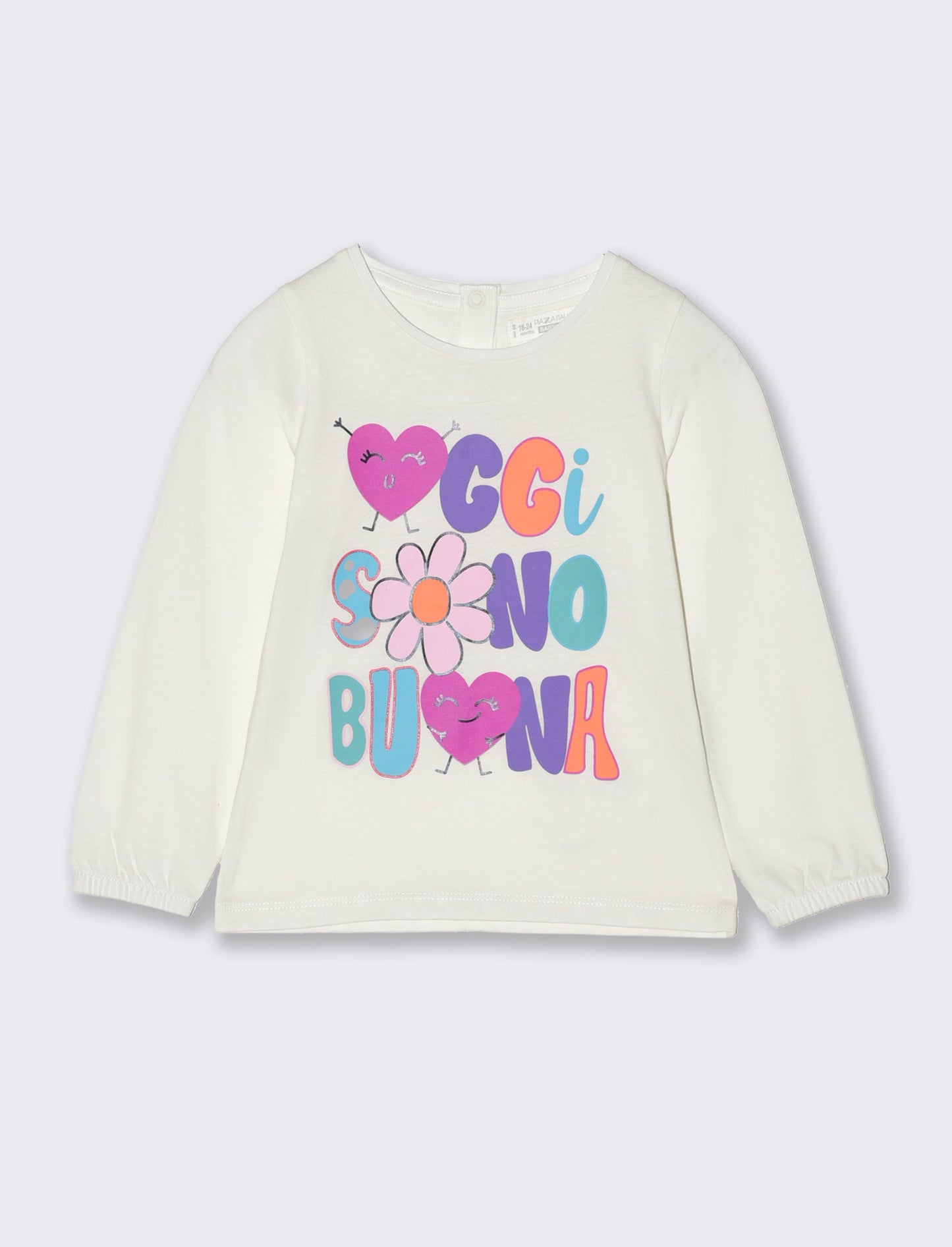 T-shirt con fondo manica elastico da neonata - Bianco latte