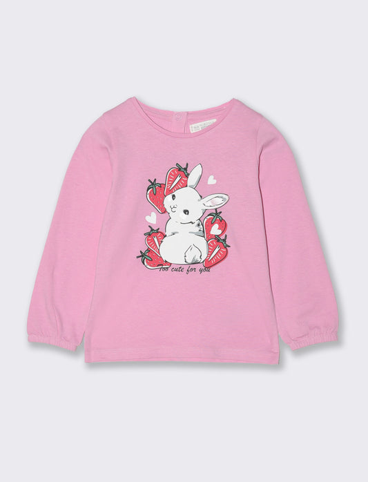 T-shirt con fondo manica elastico da neonata - Rosa