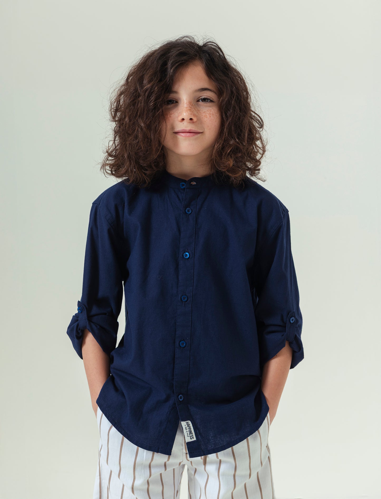 Camicia collo coreano da bambino - Blu