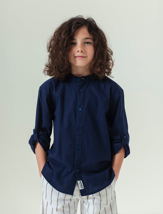 Camicia collo coreano da bambino - Blu