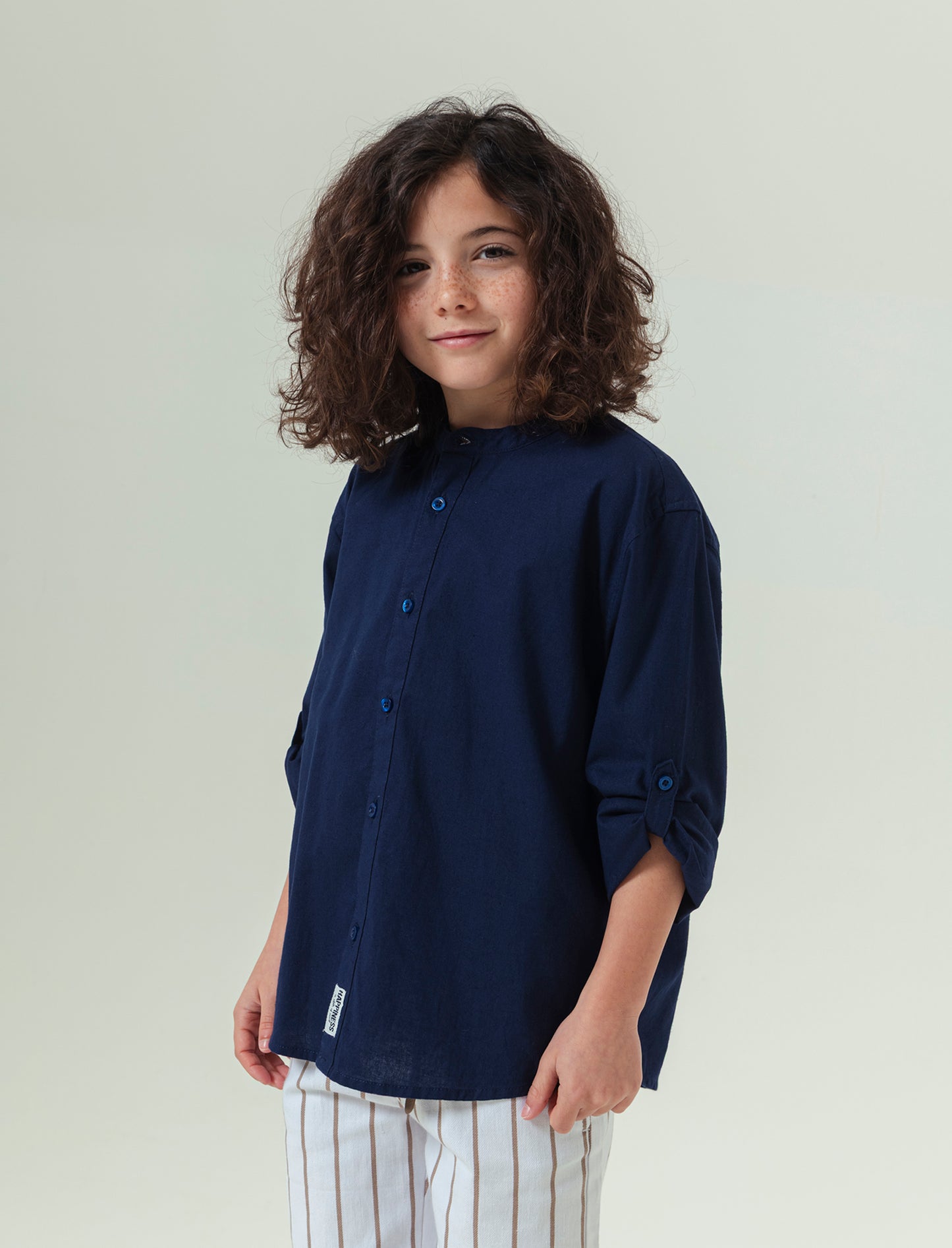 Camicia collo coreano da bambino - Blu