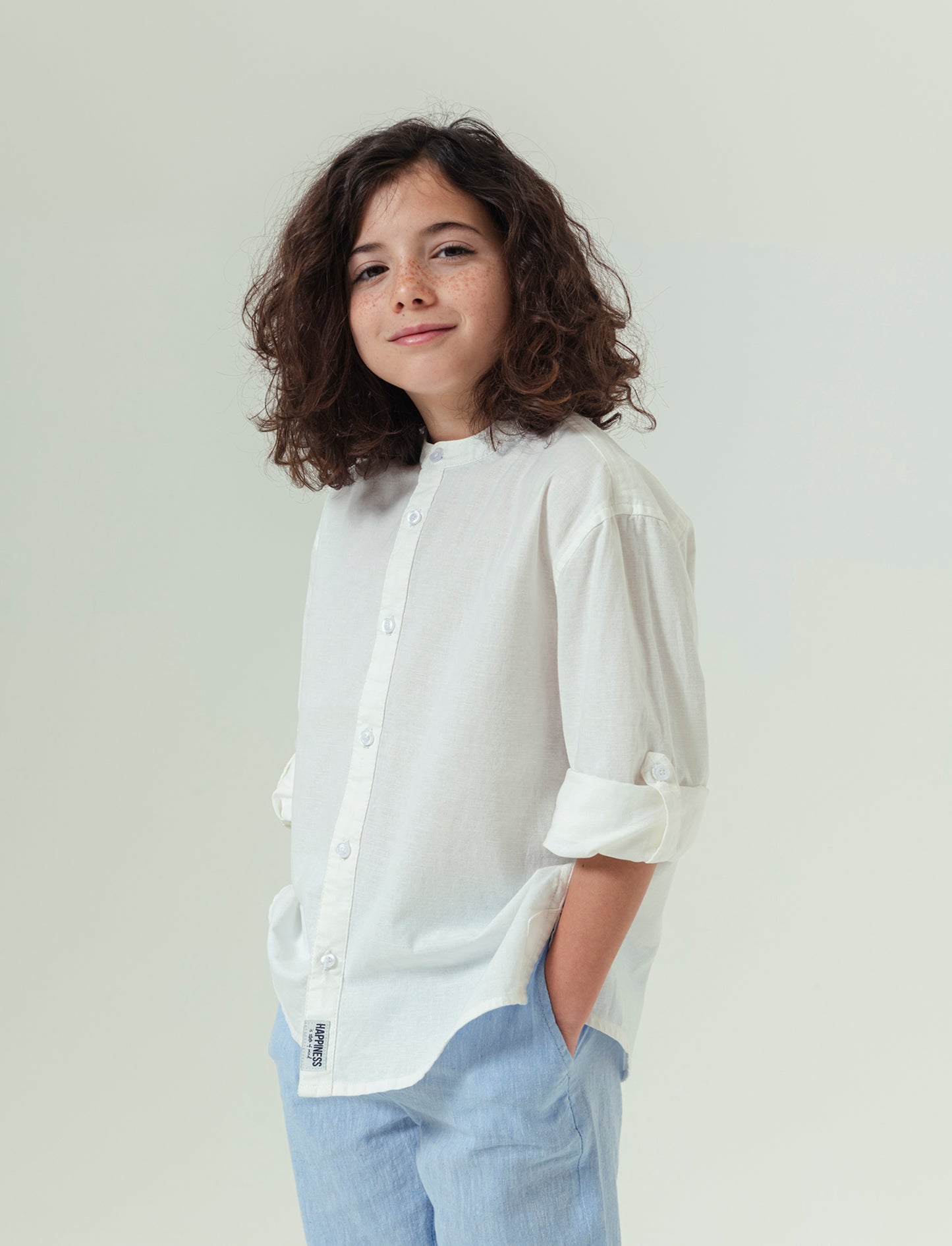 Camicia collo coreano da bambino - Bianco latte