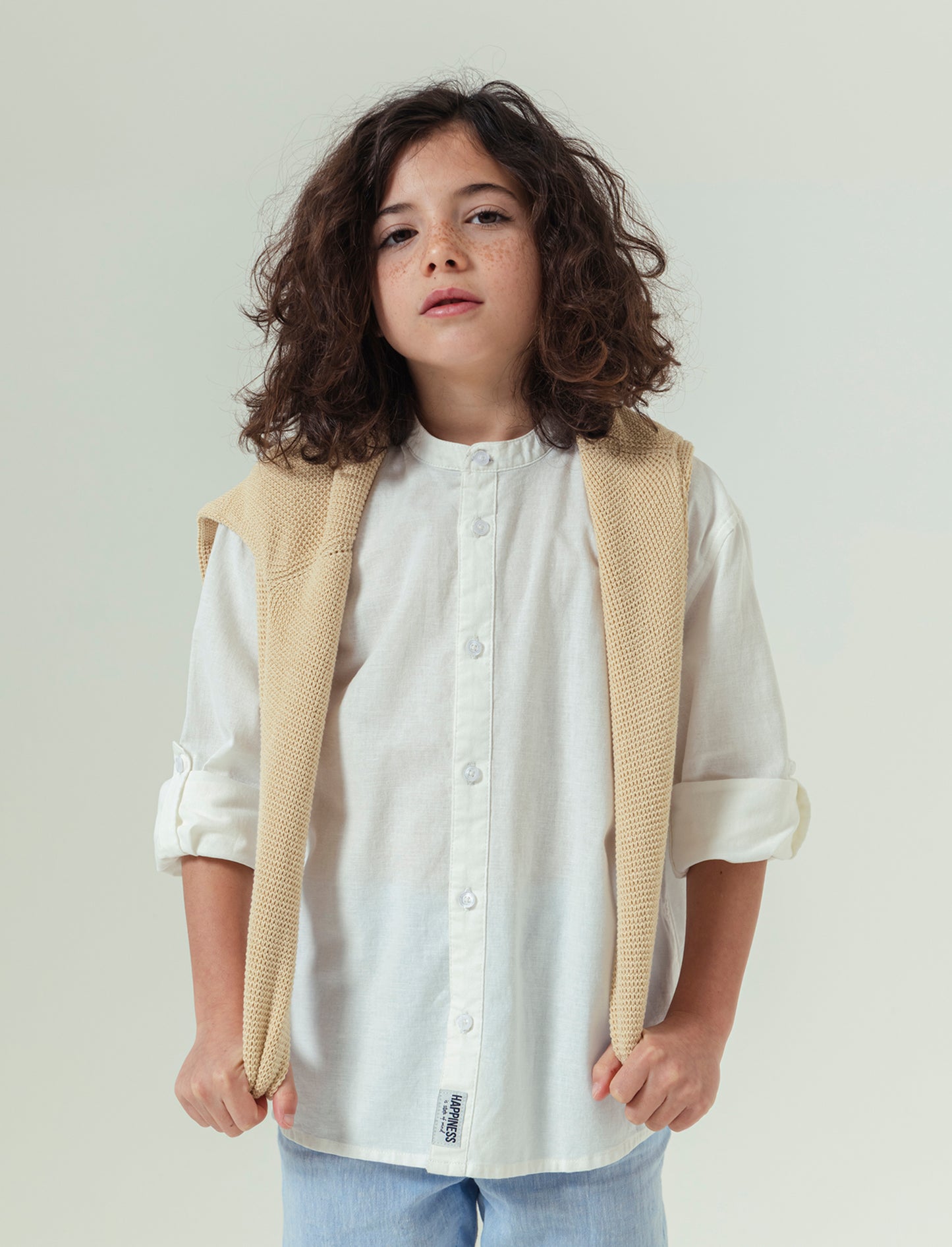 Camicia collo coreano da bambino - Bianco latte